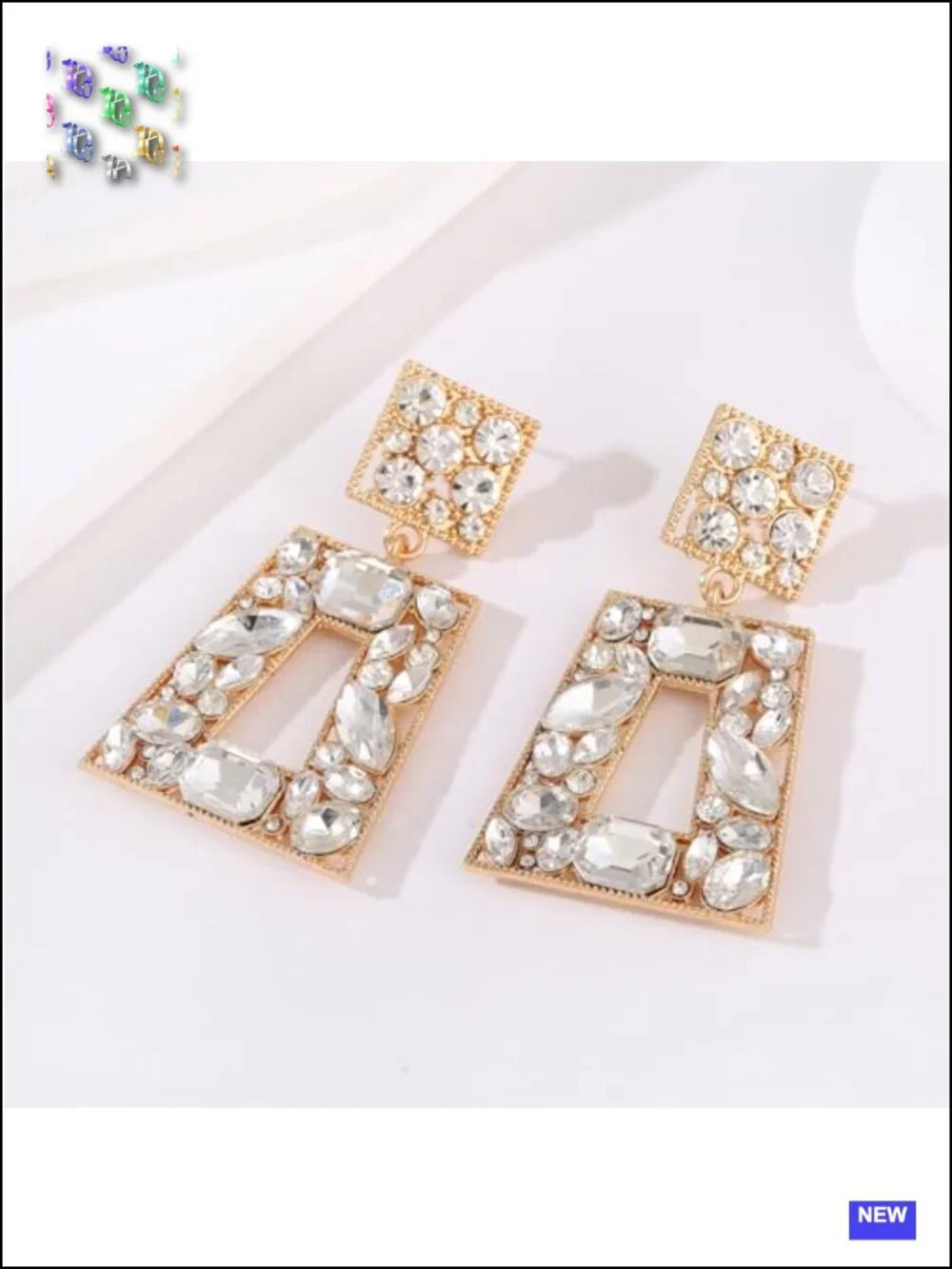 Rhinestone Rectangle Statement Drop Dangle Earrings Chunky Geometric